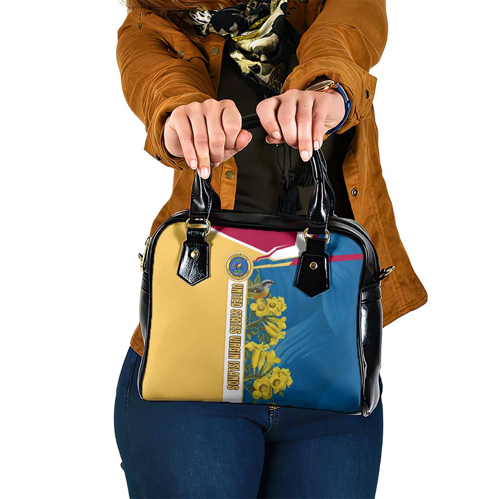 United States Virgin Islands Shoulder Handbag with Blue Yellow Floral Design and Government Seal Bird - Wonder Print Shop