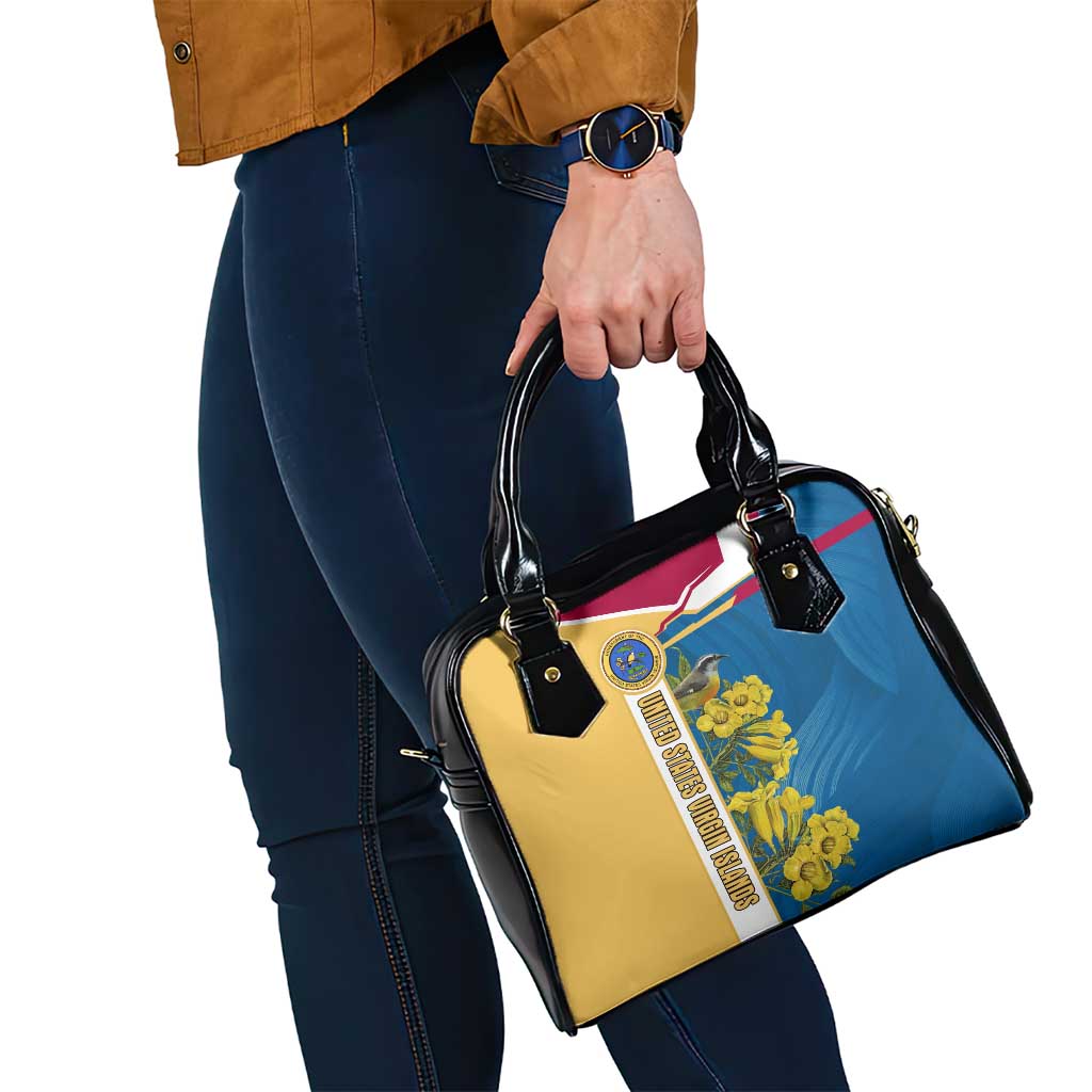 United States Virgin Islands Shoulder Handbag with Blue Yellow Floral Design and Government Seal Bird - Wonder Print Shop