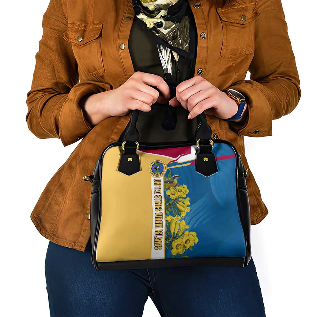 United States Virgin Islands Shoulder Handbag with Blue Yellow Floral Design and Government Seal Bird - Wonder Print Shop