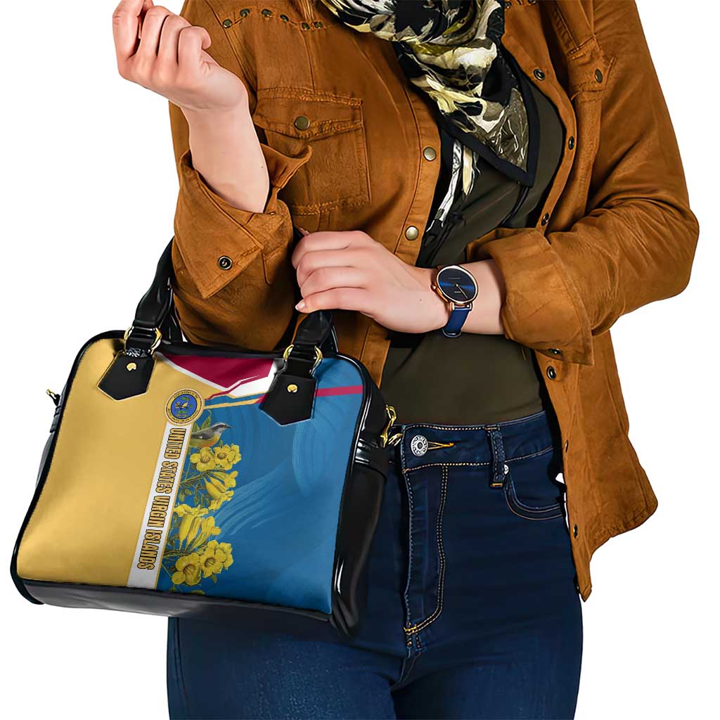 United States Virgin Islands Shoulder Handbag with Blue Yellow Floral Design and Government Seal Bird - Wonder Print Shop