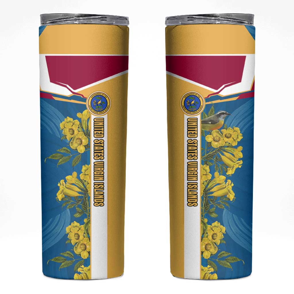 United States Virgin Islands Skinny Tumbler with Blue Yellow Floral Design and Government Seal Bird - Wonder Print Shop