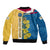 United States Virgin Islands Sleeve Zip Bomber Jacket with Blue Yellow Floral Design and Government Seal Bird - Wonder Print Shop