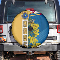 United States Virgin Islands Spare Tire Cover with Blue Yellow Floral Design and Government Seal Bird - Wonder Print Shop