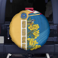 United States Virgin Islands Spare Tire Cover with Blue Yellow Floral Design and Government Seal Bird - Wonder Print Shop