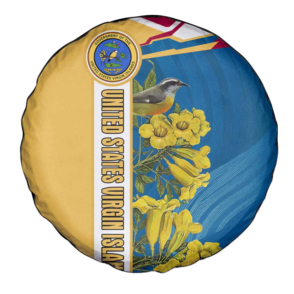 United States Virgin Islands Spare Tire Cover with Blue Yellow Floral Design and Government Seal Bird - Wonder Print Shop