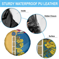 United States Virgin Islands Spare Tire Cover with Blue Yellow Floral Design and Government Seal Bird - Wonder Print Shop