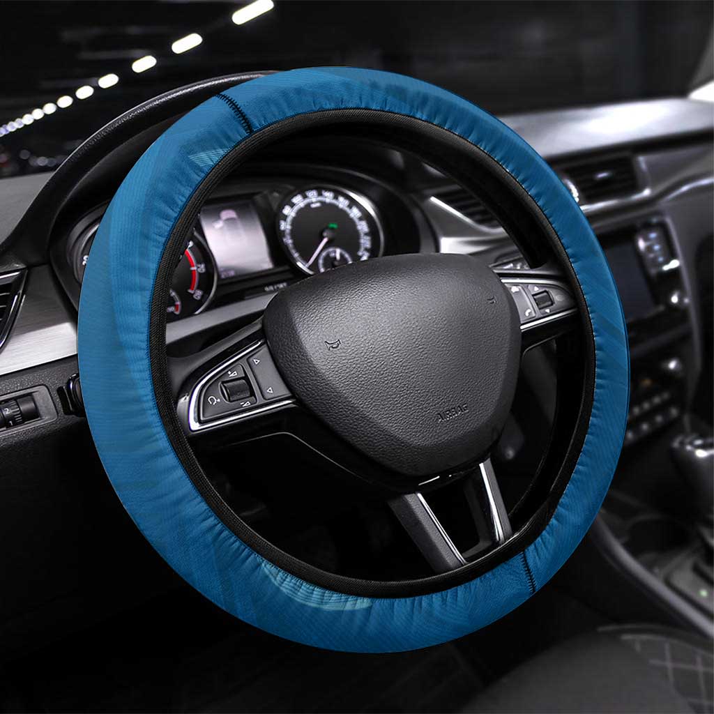 United States Virgin Islands Steering Wheel Cover with Blue Yellow Floral Design and Government Seal Bird - Wonder Print Shop