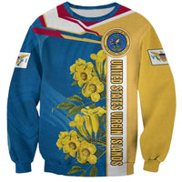 United States Virgin Islands Sweatshirt with Blue Yellow Floral Design and Government Seal Bird - Wonder Print Shop