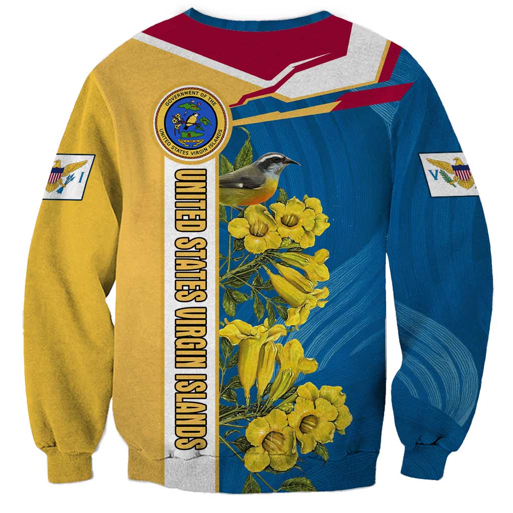 United States Virgin Islands Sweatshirt with Blue Yellow Floral Design and Government Seal Bird - Wonder Print Shop