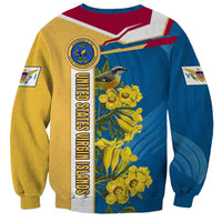 United States Virgin Islands Sweatshirt with Blue Yellow Floral Design and Government Seal Bird - Wonder Print Shop