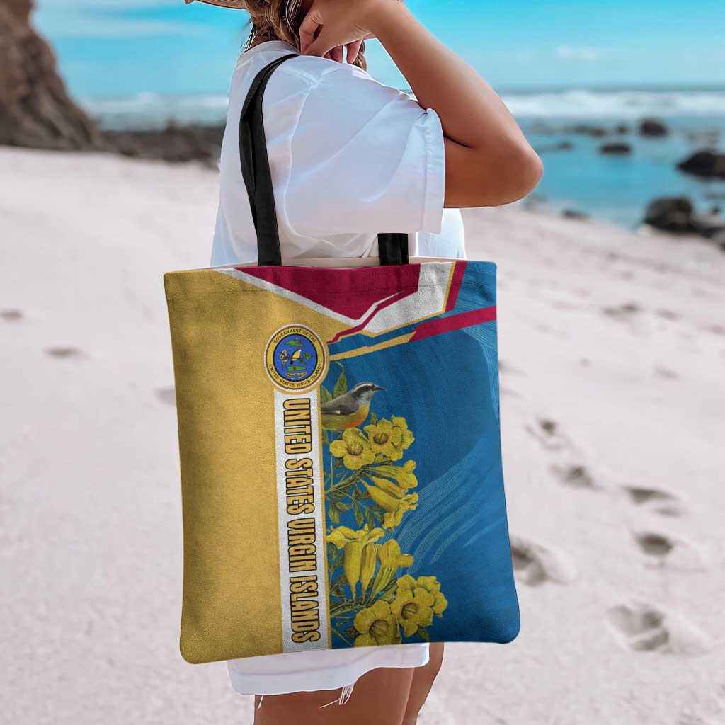 United States Virgin Islands Tote Bag with Blue Yellow Floral Design and Government Seal Bird - Wonder Print Shop