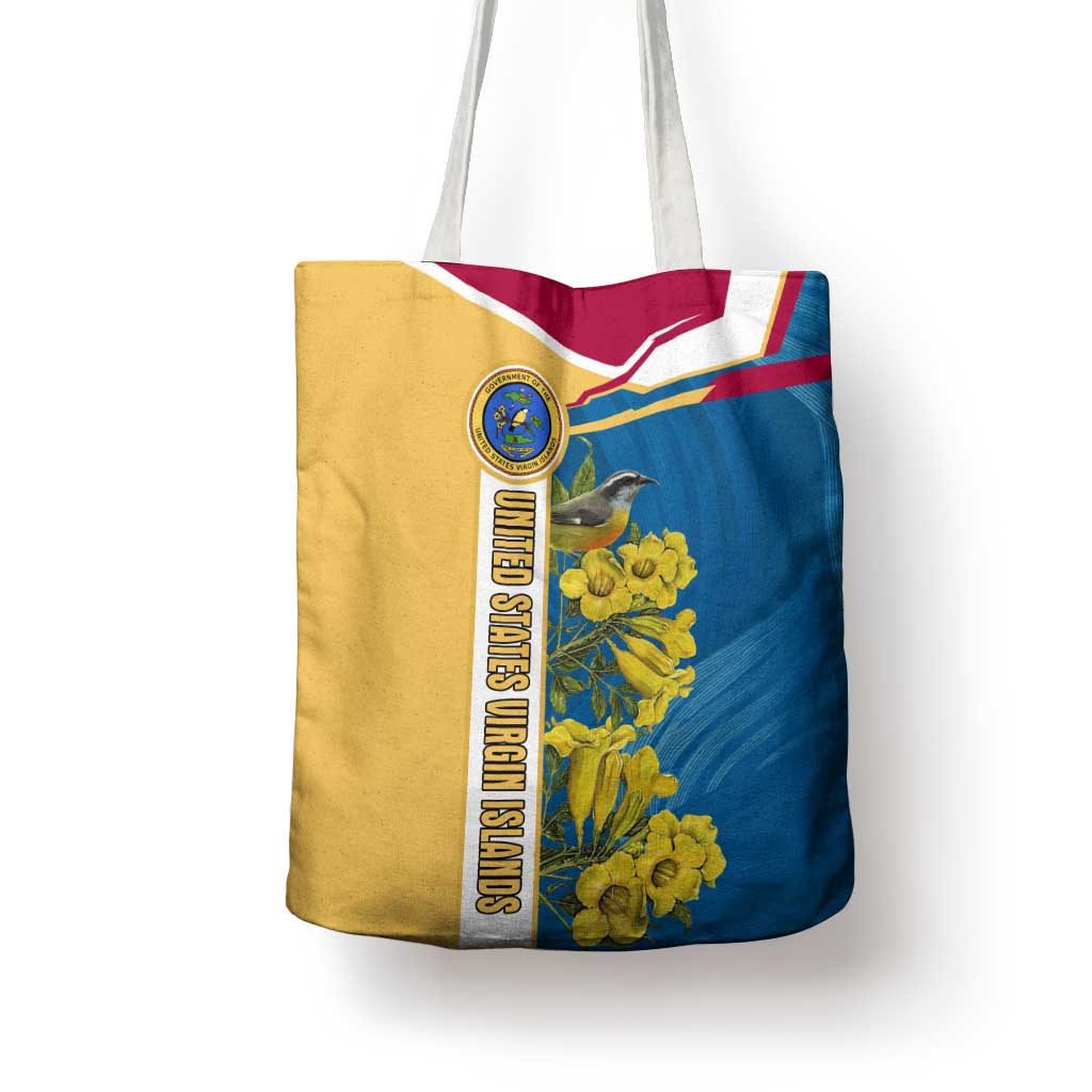United States Virgin Islands Tote Bag with Blue Yellow Floral Design and Government Seal Bird - Wonder Print Shop