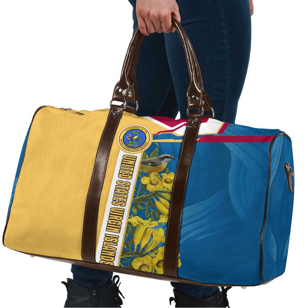 United States Virgin Islands Travel Bag with Blue Yellow Floral Design and Government Seal Bird - Wonder Print Shop