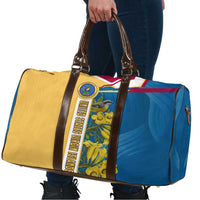 United States Virgin Islands Travel Bag with Blue Yellow Floral Design and Government Seal Bird - Wonder Print Shop