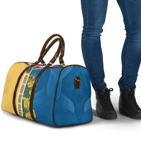 United States Virgin Islands Travel Bag with Blue Yellow Floral Design and Government Seal Bird - Wonder Print Shop