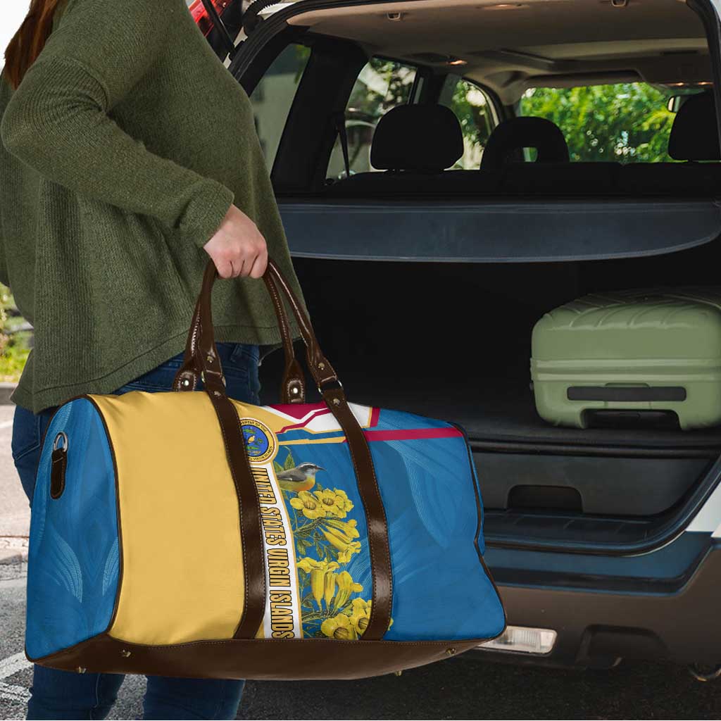 United States Virgin Islands Travel Bag with Blue Yellow Floral Design and Government Seal Bird - Wonder Print Shop
