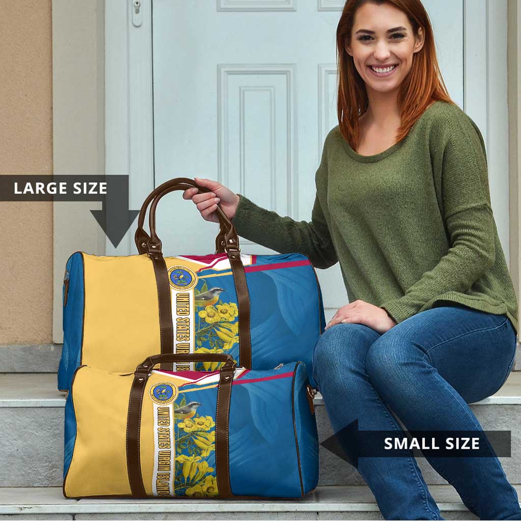United States Virgin Islands Travel Bag with Blue Yellow Floral Design and Government Seal Bird - Wonder Print Shop