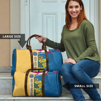 United States Virgin Islands Travel Bag with Blue Yellow Floral Design and Government Seal Bird - Wonder Print Shop