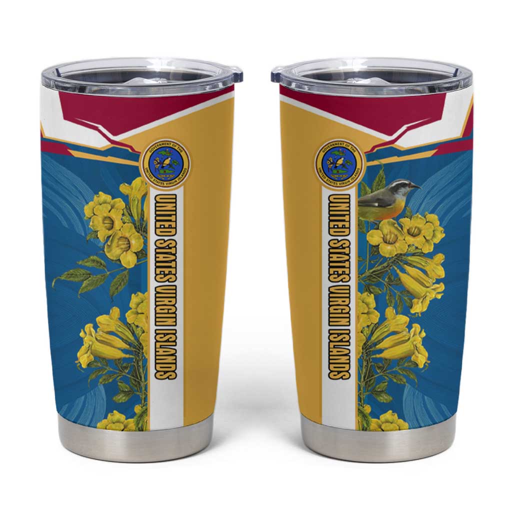United States Virgin Islands Tumbler Cup with Blue Yellow Floral Design and Government Seal Bird - Wonder Print Shop