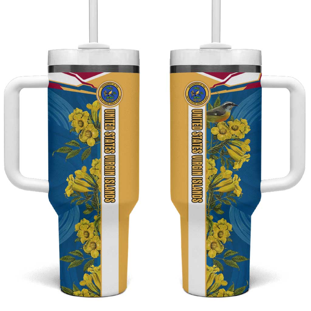 United States Virgin Islands Tumbler With Handle with Blue Yellow Floral Design and Government Seal Bird - Wonder Print Shop