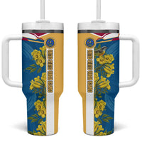 United States Virgin Islands Tumbler With Handle with Blue Yellow Floral Design and Government Seal Bird - Wonder Print Shop