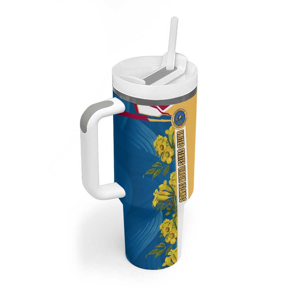 United States Virgin Islands Tumbler With Handle with Blue Yellow Floral Design and Government Seal Bird - Wonder Print Shop