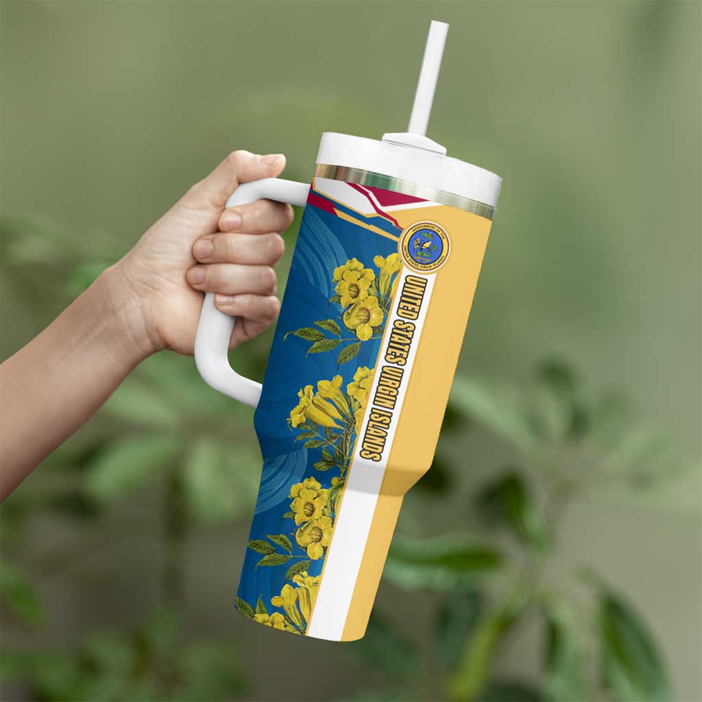 United States Virgin Islands Tumbler With Handle with Blue Yellow Floral Design and Government Seal Bird - Wonder Print Shop