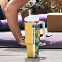 United States Virgin Islands Tumbler With Handle with Blue Yellow Floral Design and Government Seal Bird - Wonder Print Shop