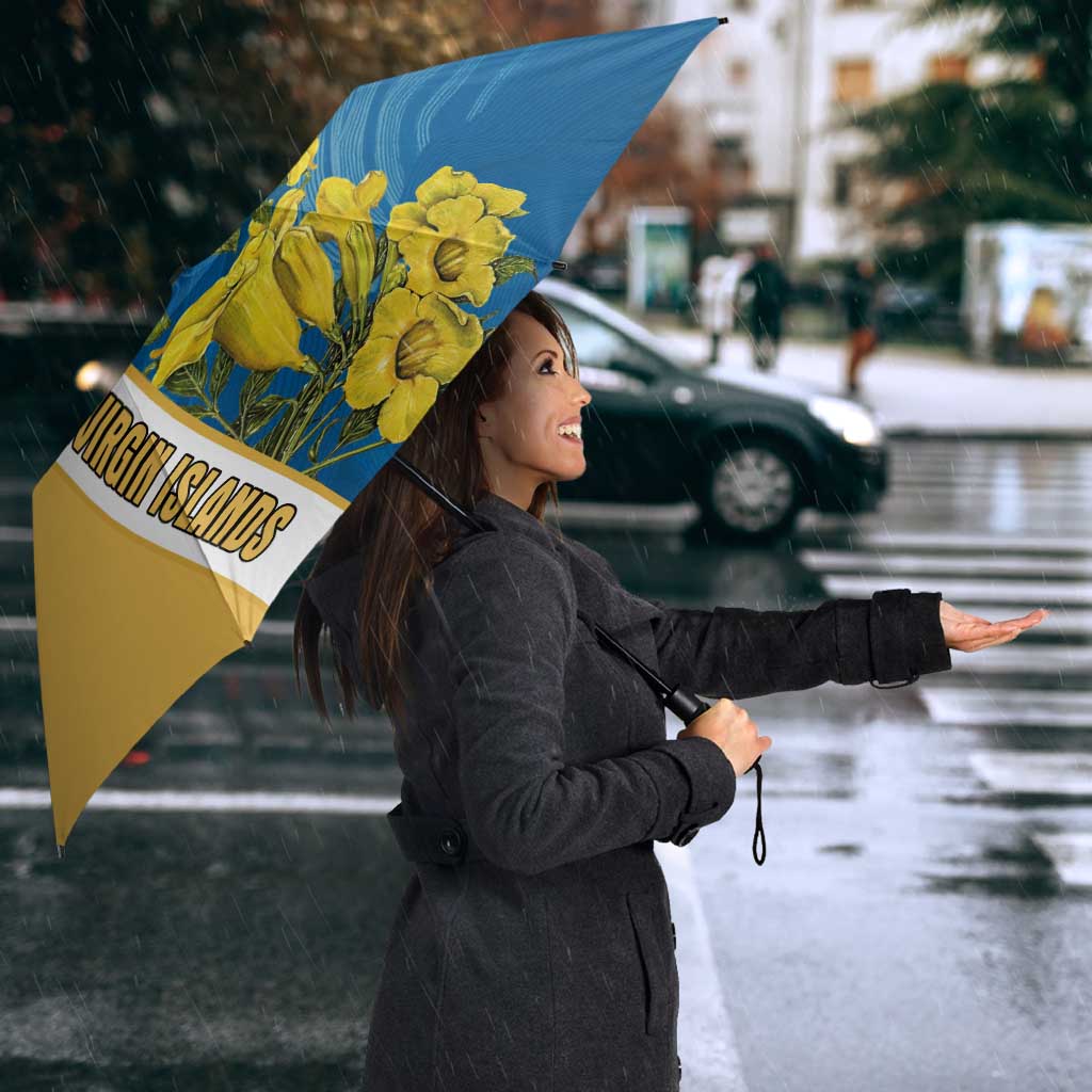 United States Virgin Islands Umbrella with Blue Yellow Floral Design and Government Seal Bird - Wonder Print Shop