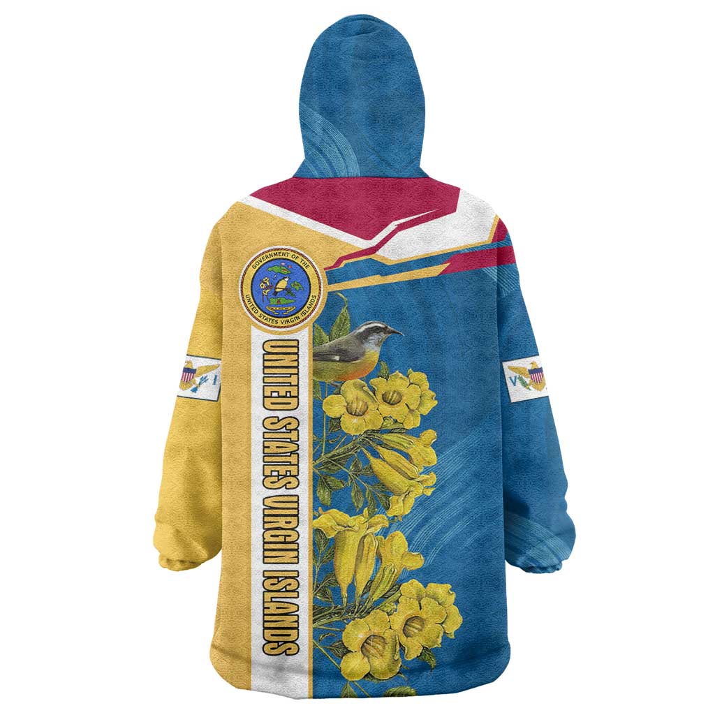 United States Virgin Islands Wearable Blanket Hoodie with Blue Yellow Floral Design and Government Seal Bird - Wonder Print Shop