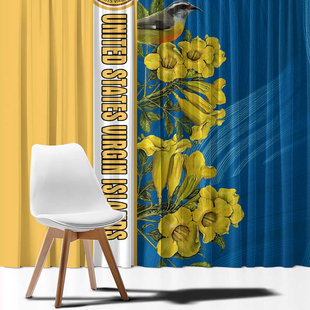 United States Virgin Islands Window Curtain with Blue Yellow Floral Design and Government Seal Bird - Wonder Print Shop