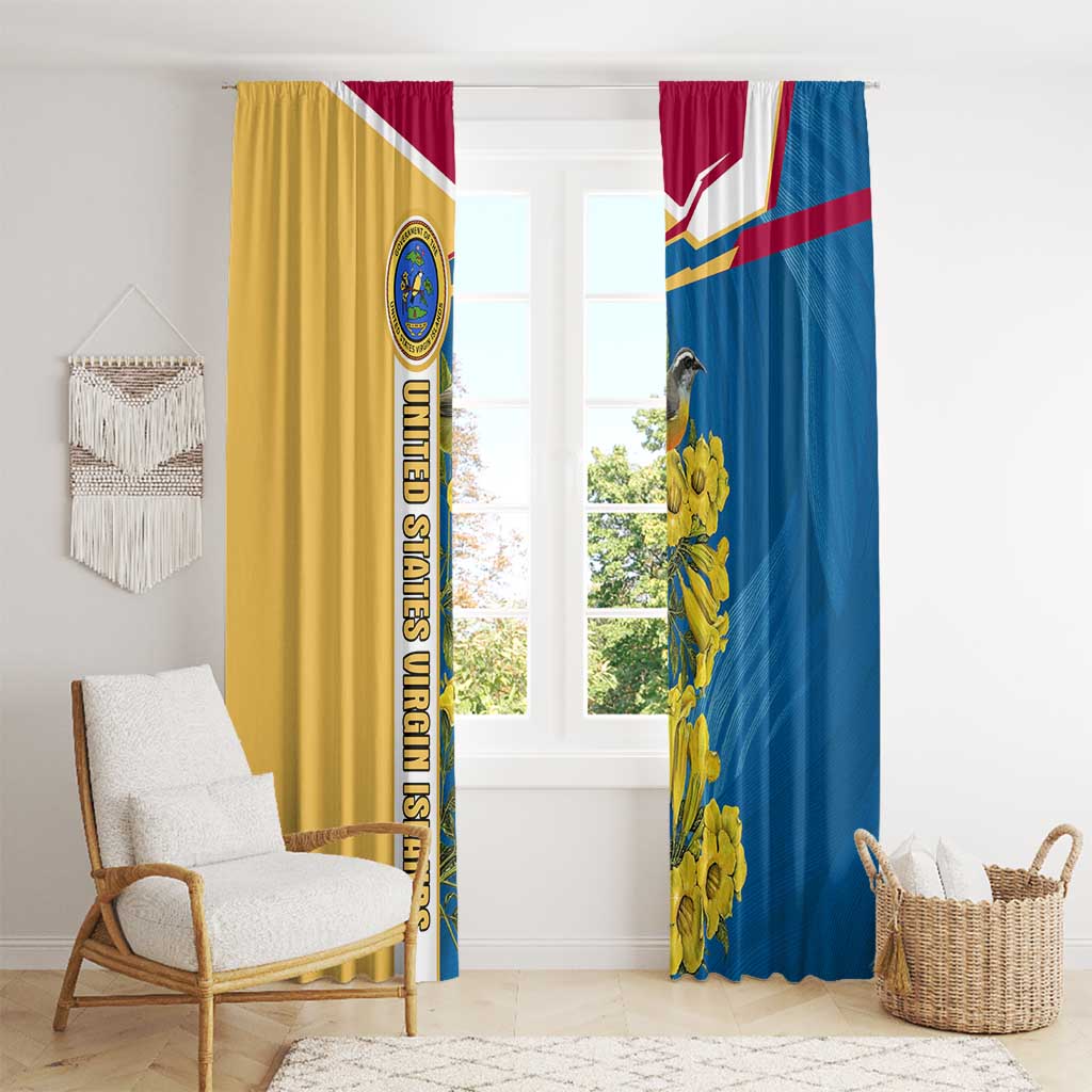 United States Virgin Islands Window Curtain with Blue Yellow Floral Design and Government Seal Bird - Wonder Print Shop