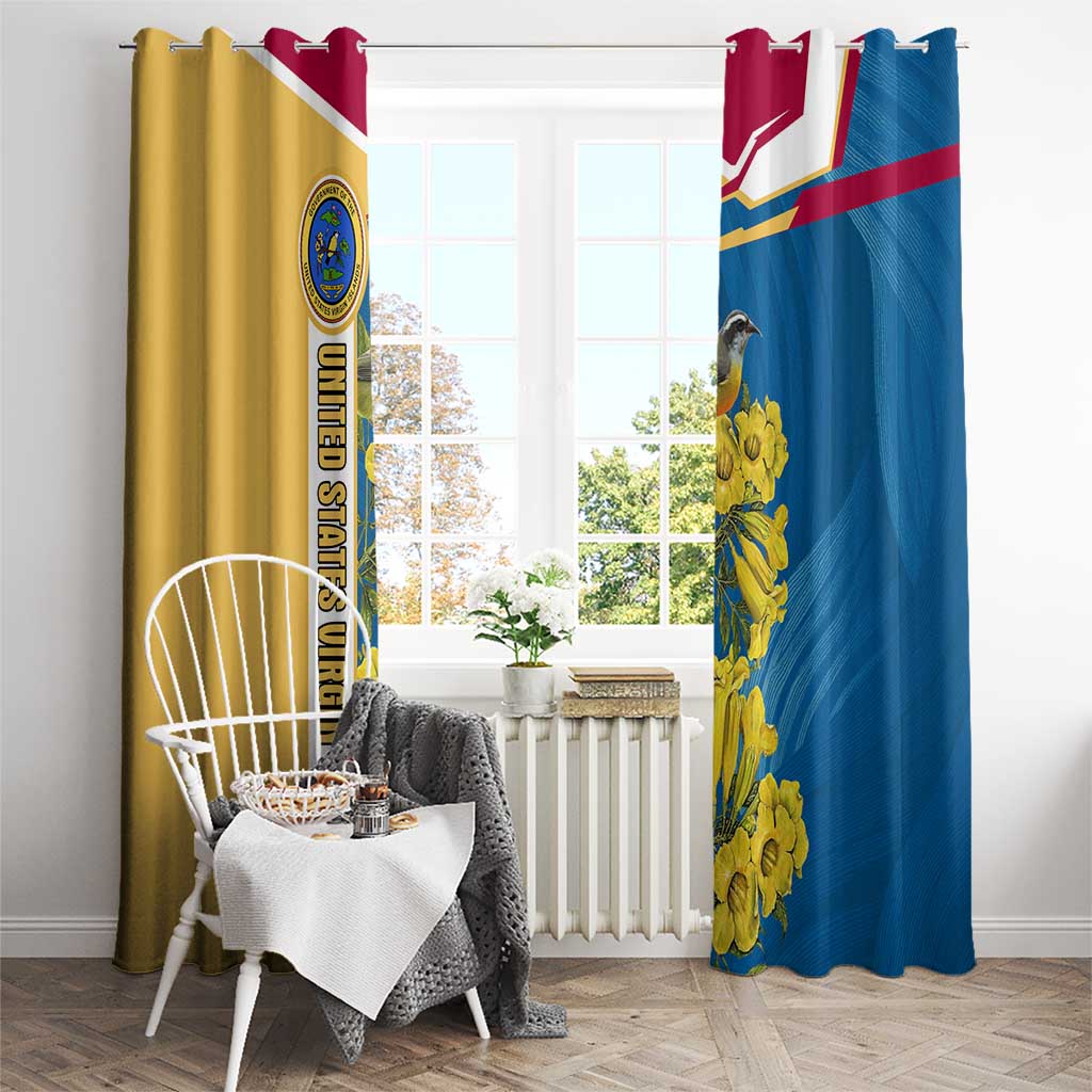 United States Virgin Islands Window Curtain with Blue Yellow Floral Design and Government Seal Bird - Wonder Print Shop