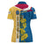 United States Virgin Islands Women Polo Shirt with Blue Yellow Floral Design and Government Seal Bird - Wonder Print Shop