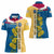 United States Virgin Islands Women Polo Shirt with Blue Yellow Floral Design and Government Seal Bird - Wonder Print Shop