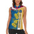 United States Virgin Islands Women Sleeveless Polo Shirt with Blue Yellow Floral Design and Government Seal Bird - Wonder Print Shop