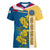 United States Virgin Islands Women V-Neck T-Shirt with Blue Yellow Floral Design and Government Seal Bird - Wonder Print Shop