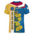 United States Virgin Islands Women V-Neck T-Shirt with Blue Yellow Floral Design and Government Seal Bird - Wonder Print Shop