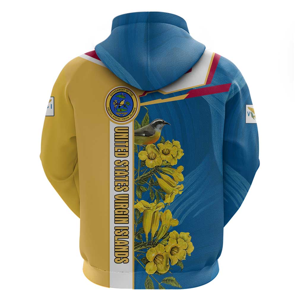 United States Virgin Islands Zip Hoodie with Blue Yellow Floral Design and Government Seal Bird - Wonder Print Shop