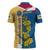 United States Virgin Islands Zipper Polo Shirt with Blue Yellow Floral Design and Government Seal Bird - Wonder Print Shop