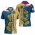 United States Virgin Islands Zipper Polo Shirt with Blue Yellow Floral Design and Government Seal Bird - Wonder Print Shop