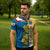 United States Virgin Islands Zipper Polo Shirt with Blue Yellow Floral Design and Government Seal Bird - Wonder Print Shop