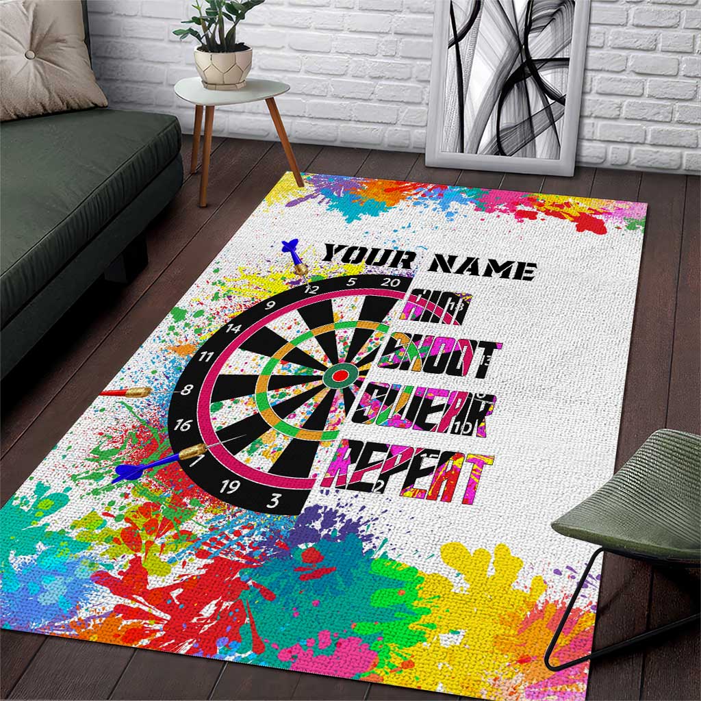 Colorful Dartboard and Splatter Paint Darts Area Rug Personalized Motivational Quote - Wonder Print Shop