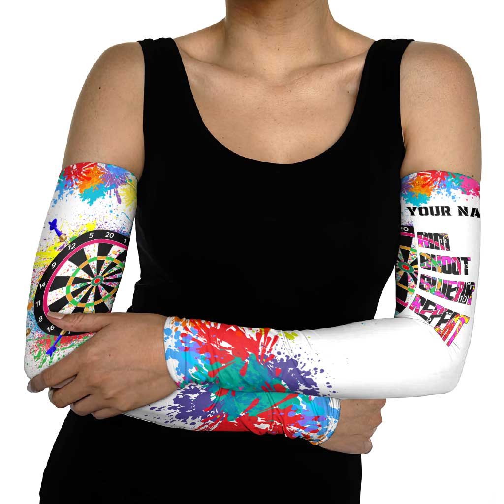 Colorful Dartboard and Splatter Paint Darts Arm Sleeves Personalized Motivational Quote - Wonder Print Shop