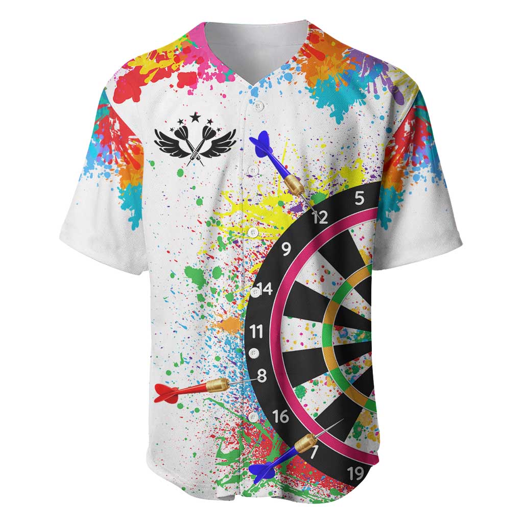 Colorful Dartboard and Splatter Paint Darts Baseball Jersey Personalized Motivational Quote - Wonder Print Shop
