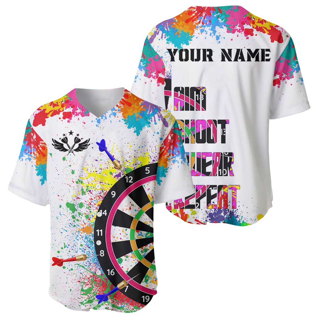 Colorful Dartboard and Splatter Paint Darts Baseball Jersey Personalized Motivational Quote - Wonder Print Shop