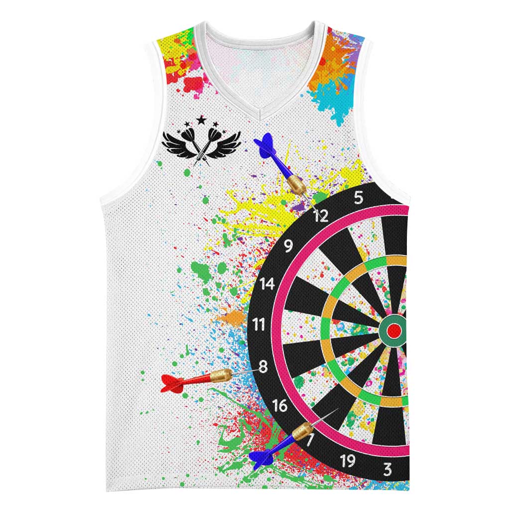 Colorful Dartboard and Splatter Paint Darts Basketball Jersey Personalized Motivational Quote - Wonder Print Shop