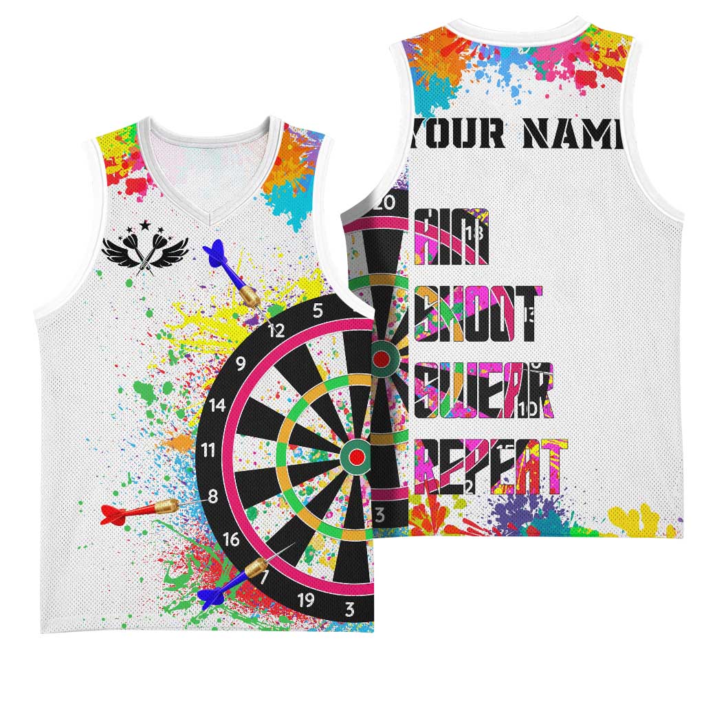 Colorful Dartboard and Splatter Paint Darts Basketball Jersey Personalized Motivational Quote - Wonder Print Shop