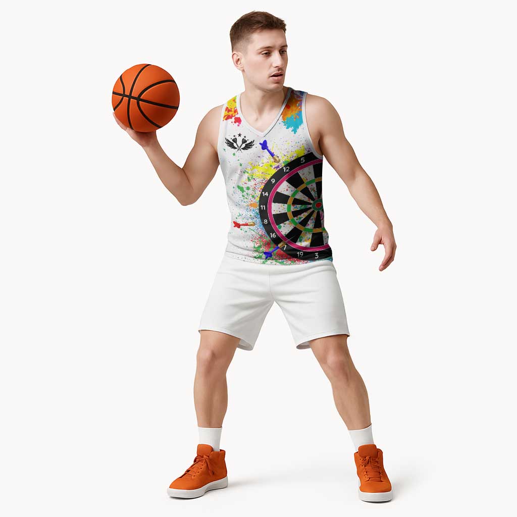 Colorful Dartboard and Splatter Paint Darts Basketball Jersey Personalized Motivational Quote - Wonder Print Shop