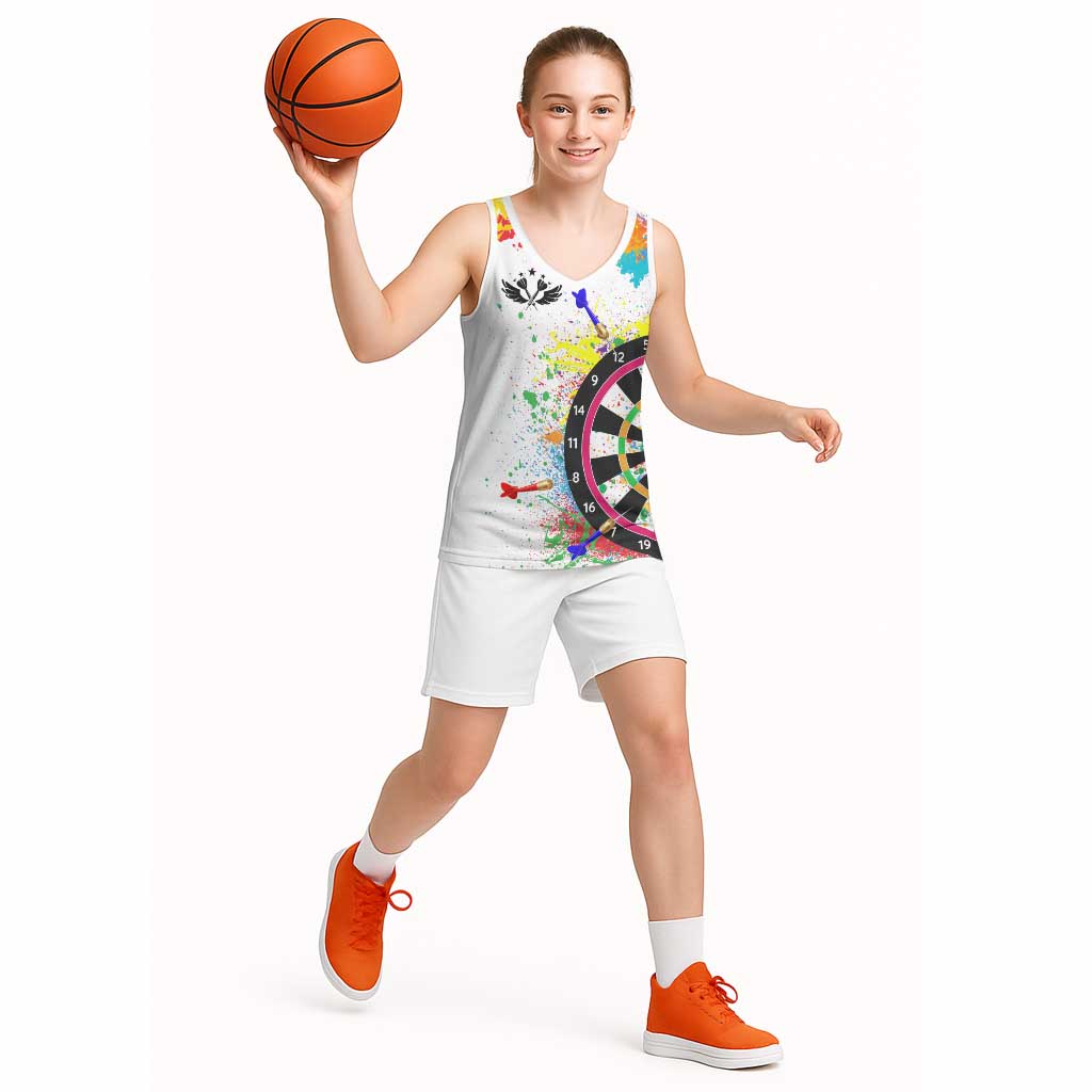 Colorful Dartboard and Splatter Paint Darts Basketball Jersey Personalized Motivational Quote - Wonder Print Shop